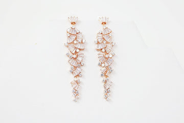 Cubic Zirconia, Flower Long Dangle Crystal, Diamond Earrings, Long Bridal Jewelry set , Bridal Earrings, Bridal Earrings, Statement Earrings
